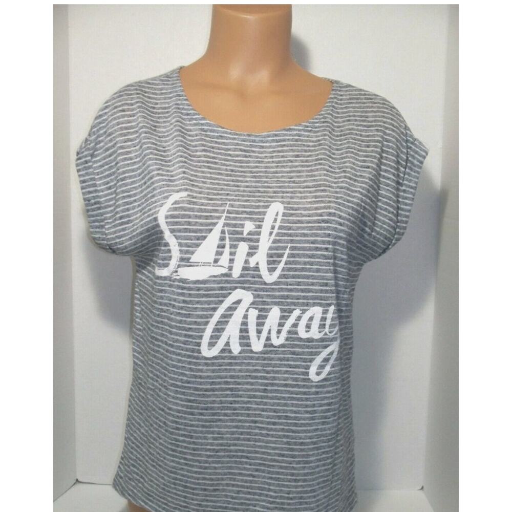 Anthropologie W5 Sail Away Nautical Blue White Stripe T Shirt Top Sz XL USA Made